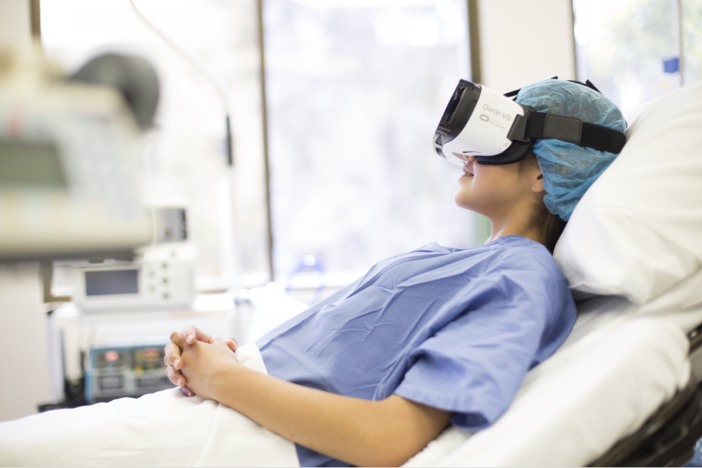 Child in Hospital Bed with VR Headset